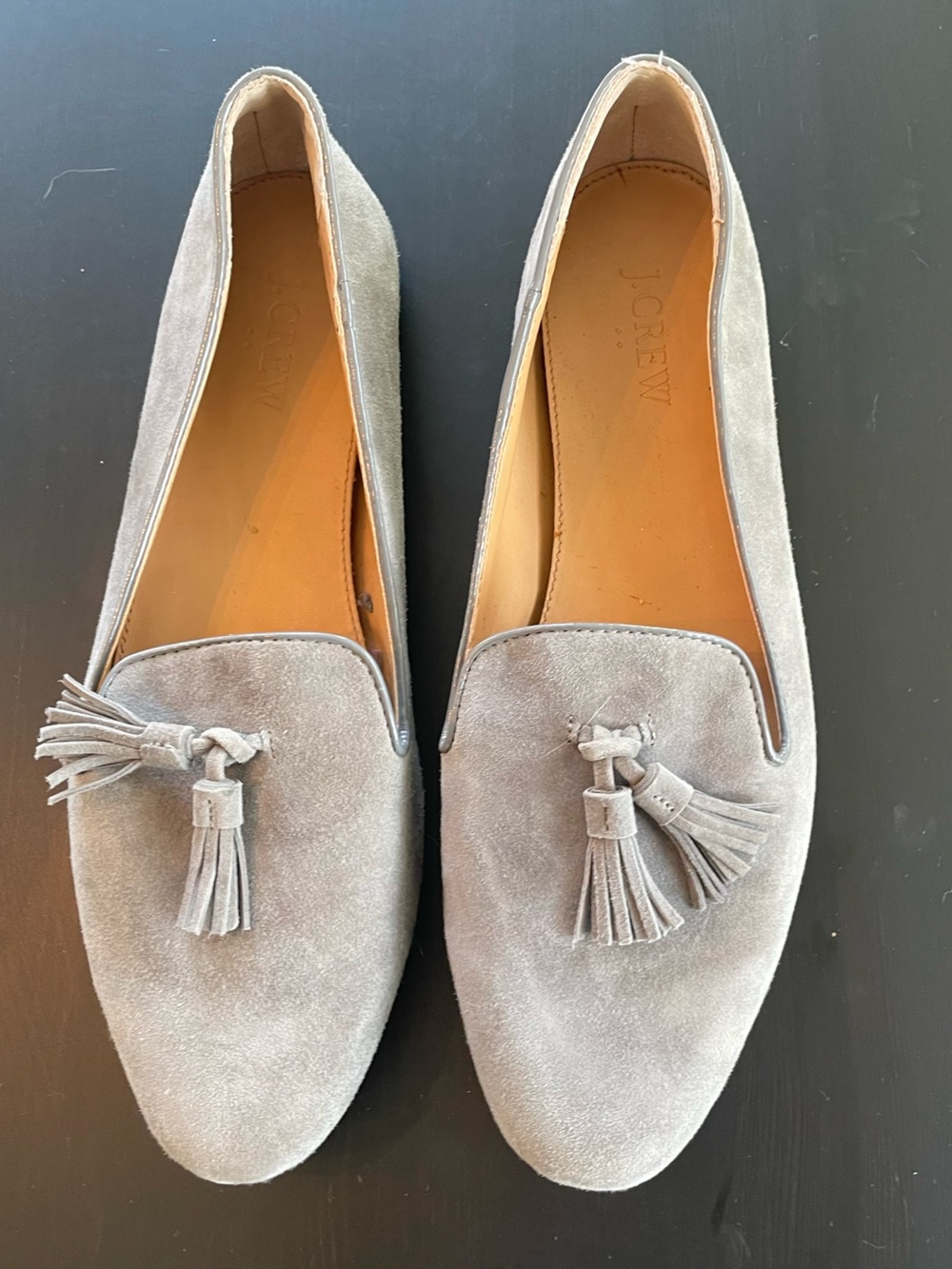 J. Crew Suede Tassel Loafers in Light Gray